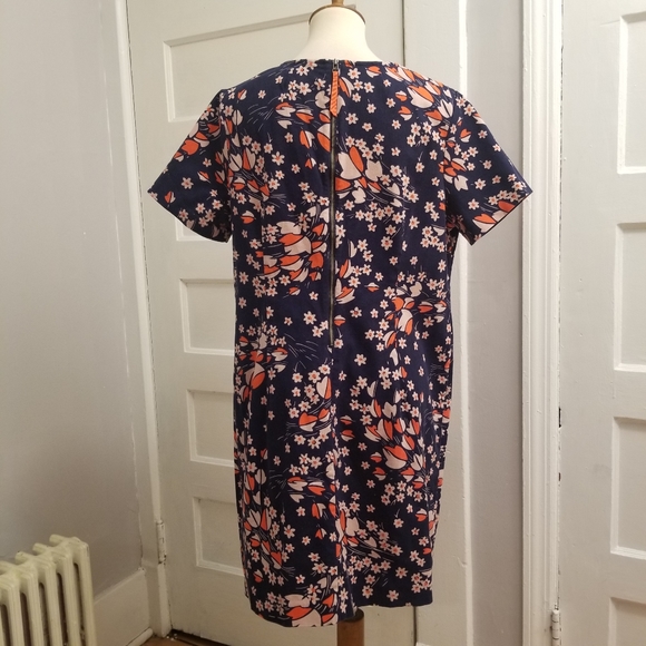 Boden Navy Autumnal Leaves Shift Dress, Size 14R - Picture 9 of 14
